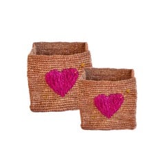 Rice - Square Raffia Storage Small and Large TEA with Red Heart