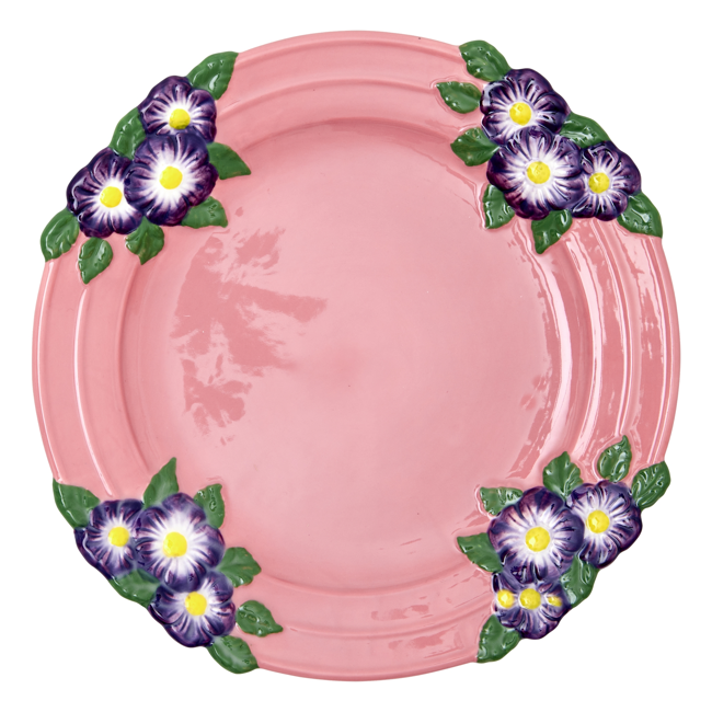 Rice - Ceramic Dinner Plate with Embossed Flower Design Pink