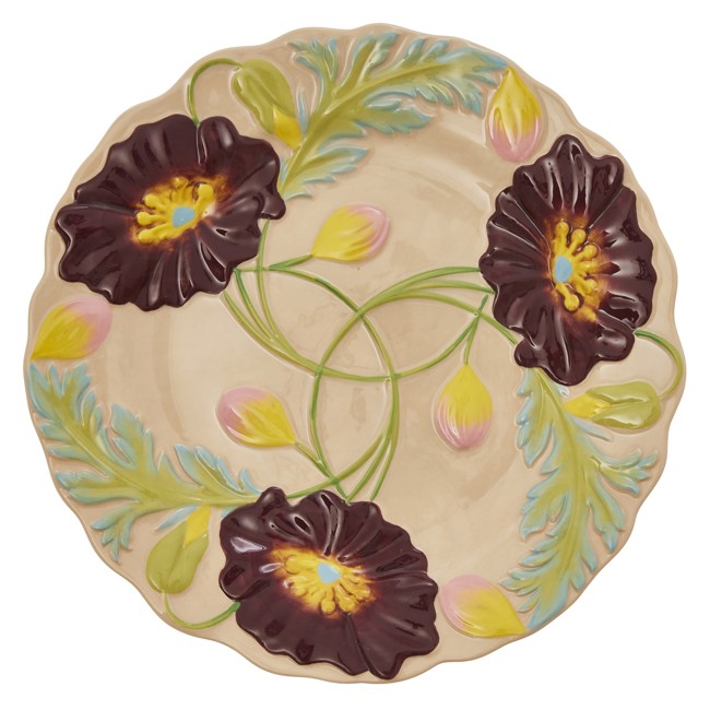 Rice - Ceramic Dinner Plate with Embossed Flower Design Soft Sand