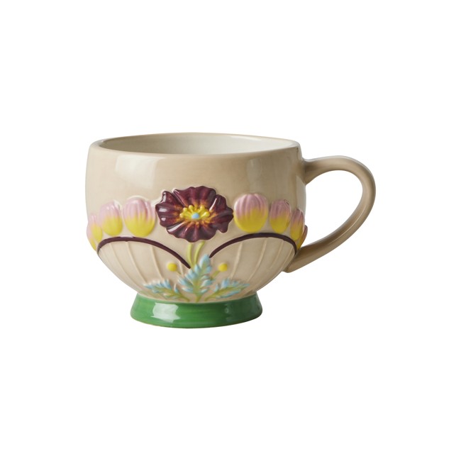 Rice - Ceramic Mug with Embossed Flower Design - Soft Sand