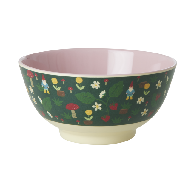 Rice - Melamine Bowl with Forest Gnome Print - Two Tone - Medium