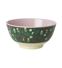 Rice - Melamine Bowl with Forest Gnome Print - Two Tone - Medium