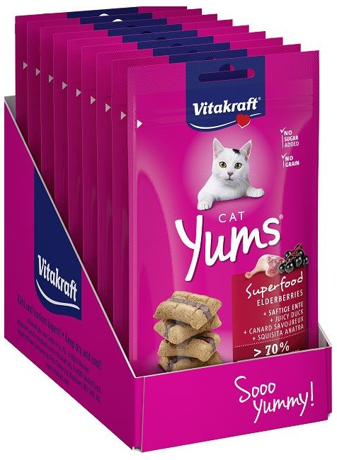 Vitakraft - Cat Treats - 8 x Cat Yums superfood with Duck and Elderberry 40g (bundle)