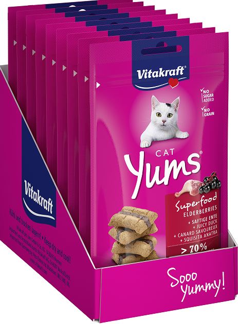 Vitakraft - Cat Treats - 9 x Cat Yums superfood with Duck and Elderberry 40g (bundle) - Kjæledyr og utstyr