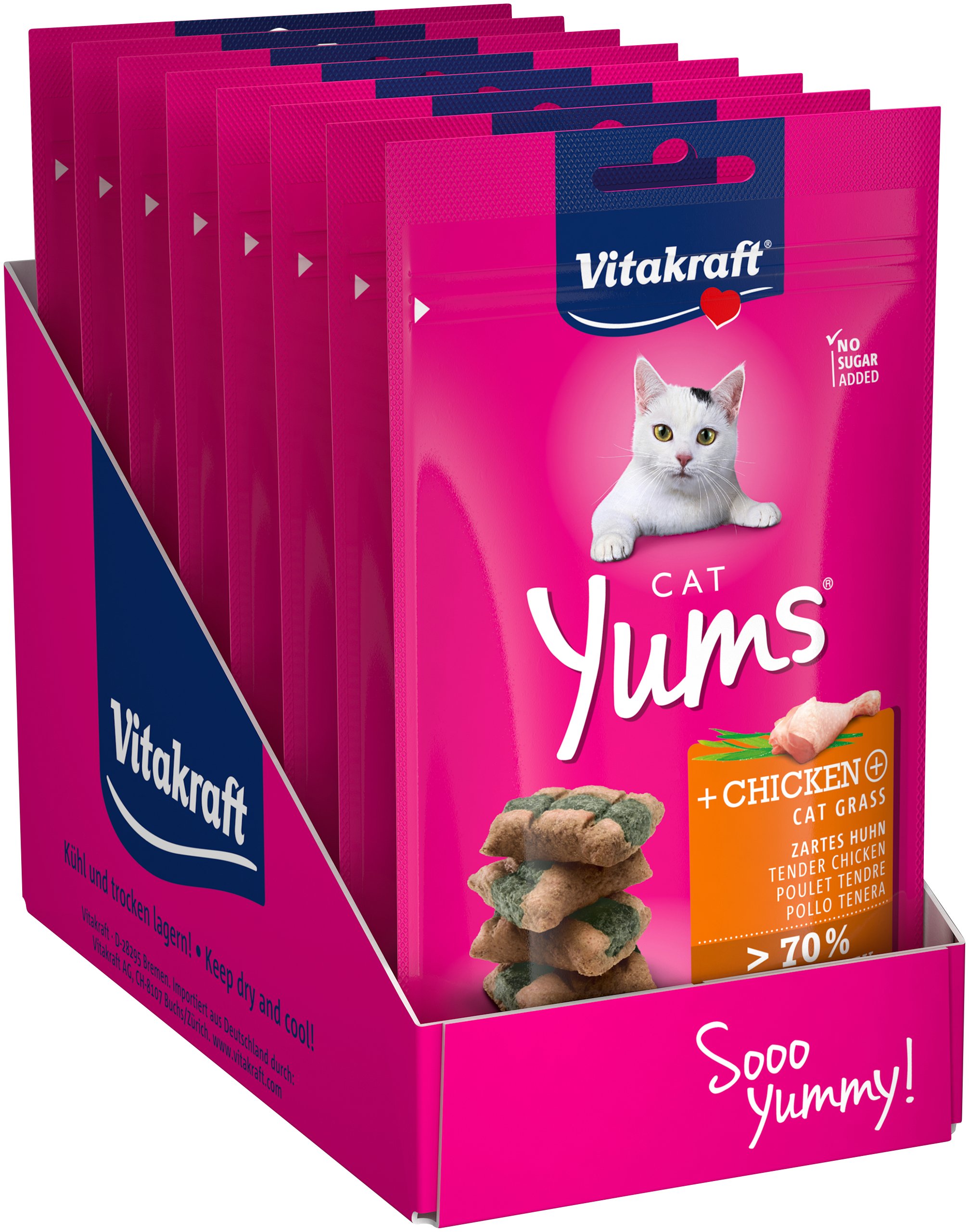 Vitakraft - Cat treats - 9 x Cat Yums with chicken and Cat Grass 40g (bundle) - Kjæledyr og utstyr