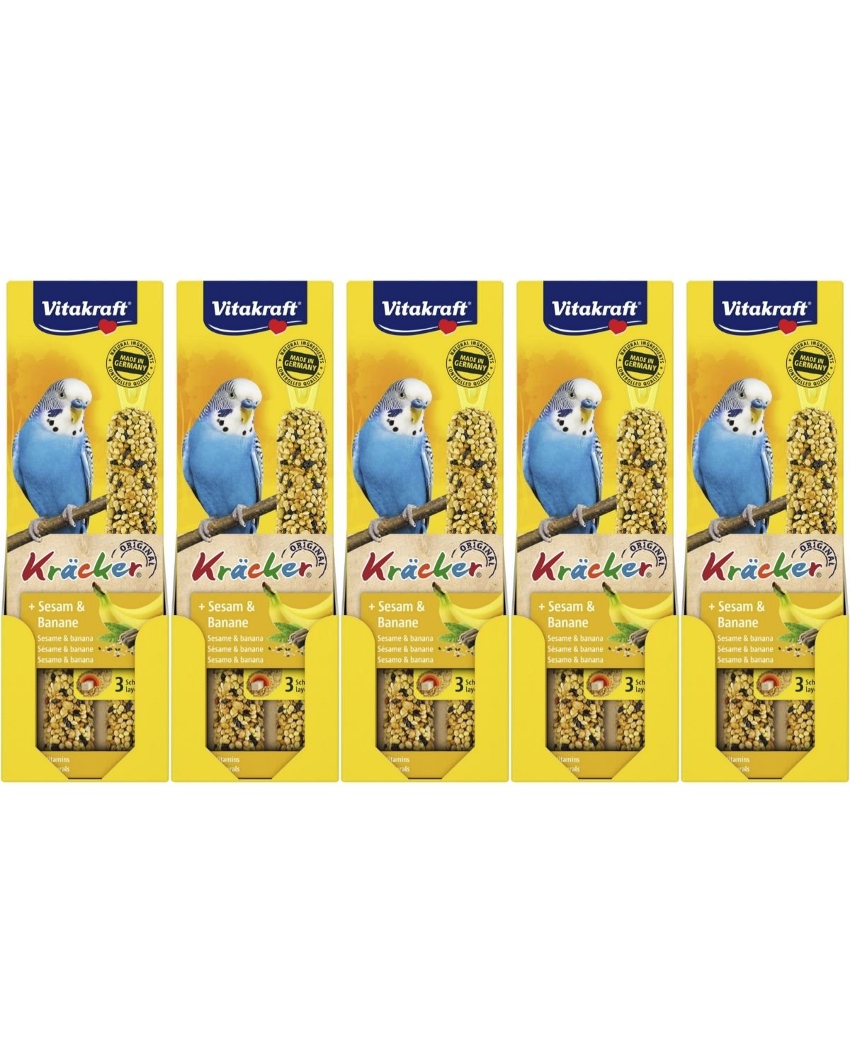 Vitakraft - Bird treats - 5 x Kräcker® banana and sesame, for budgies (bundle) - Kjæledyr og utstyr