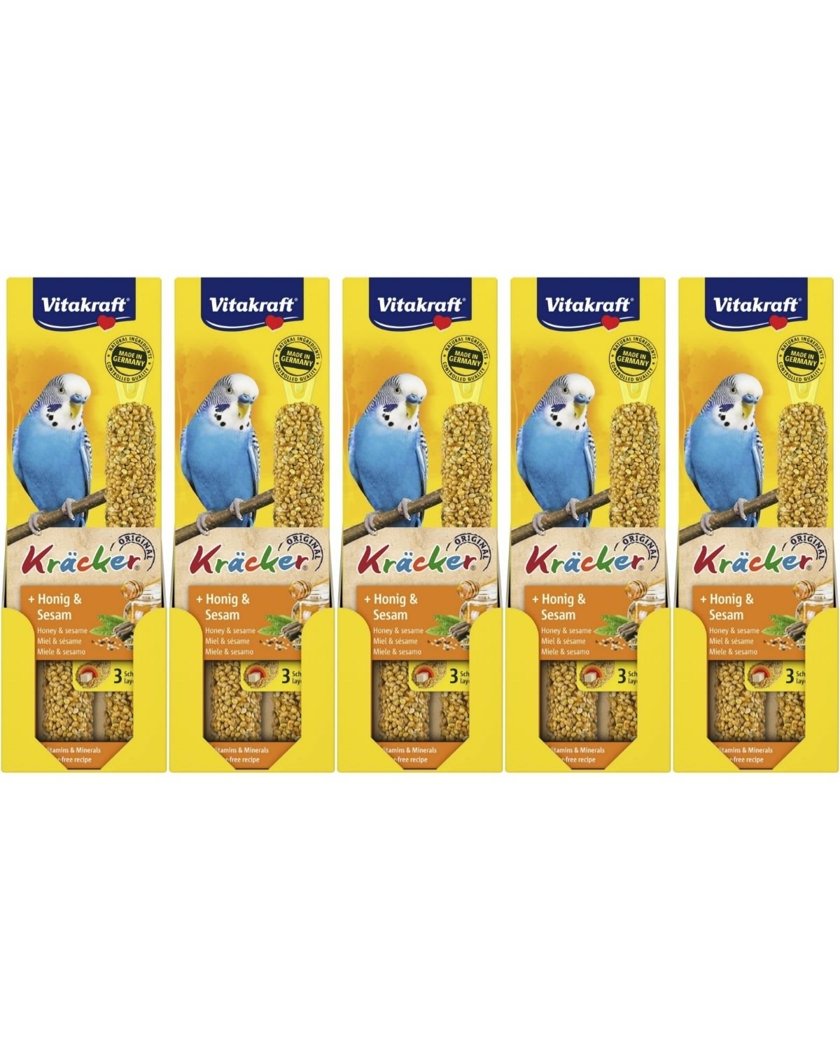 Vitakraft - Bird treats - 5 x Kräcker honey and sesame for budgies (bundle) - Kjæledyr og utstyr