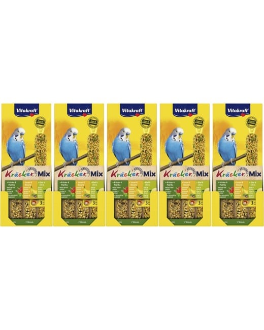 Vitakraft - Fugle snacks - 5 x Kräcker Mix banan/urter/kiwi til undulater