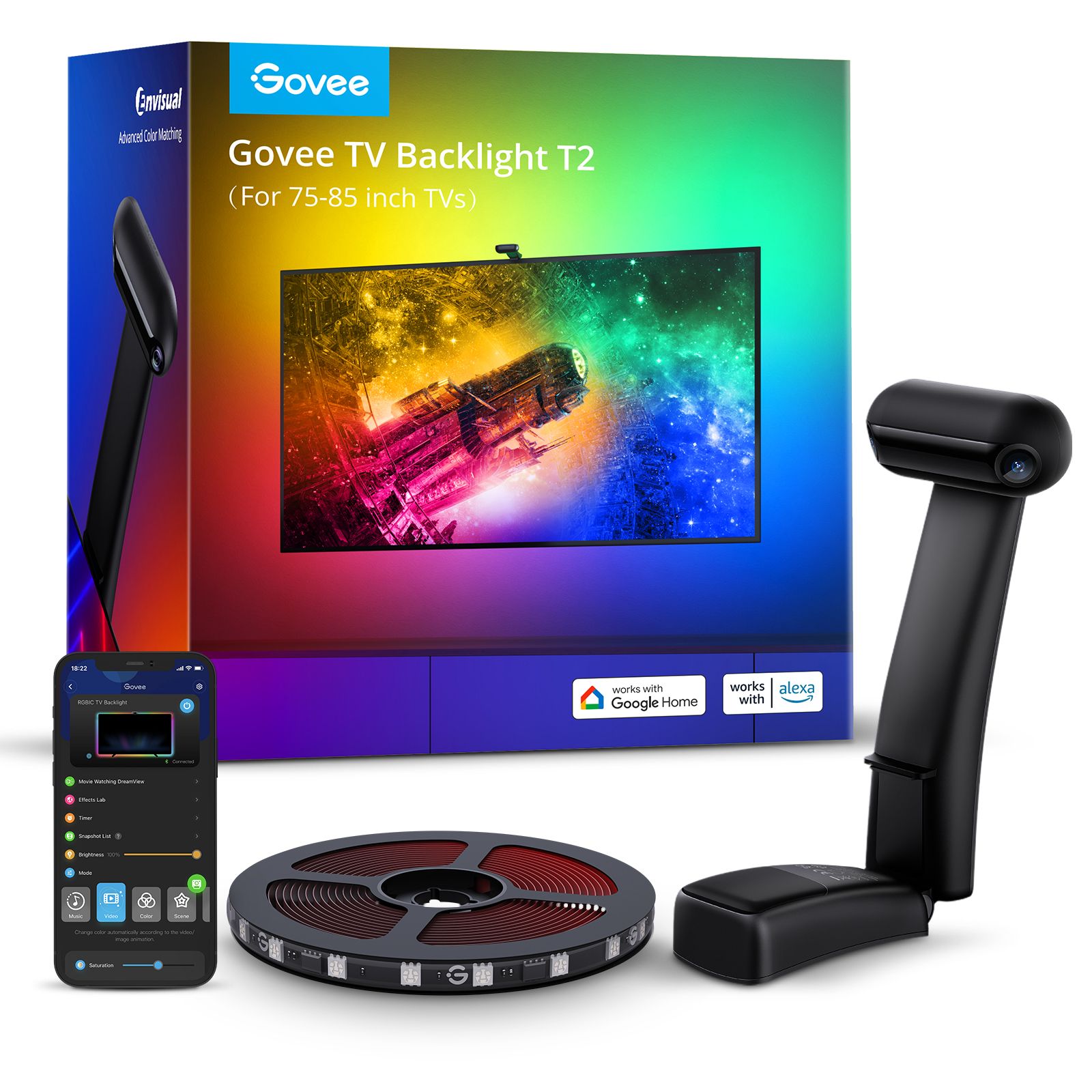 Govee Envisual TV Bakgrunnslys T2 (55–65") – Dobbeltkamera og RGBIC