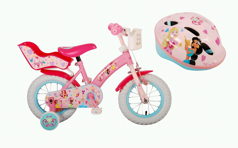 Volare - Børnecykel 12''  - Disney Prinsesser + Cykelhjelm 52-56 cm