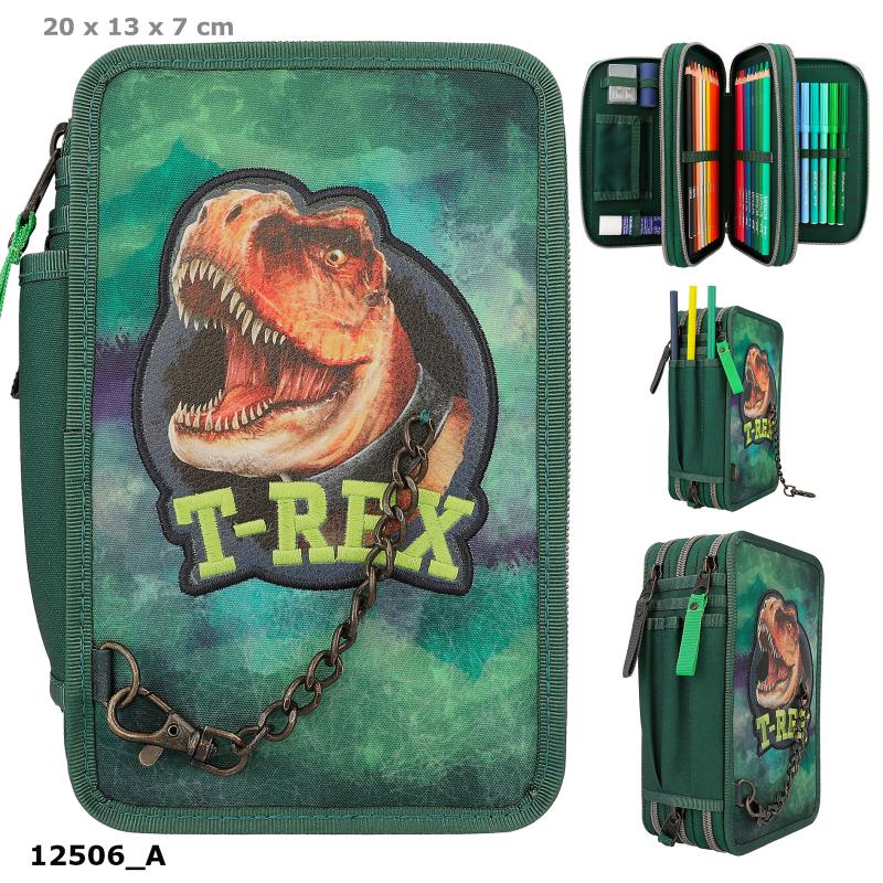 Dino World - Triple Pencil Case - T-REX - Green -( 0412506 ) - Leker