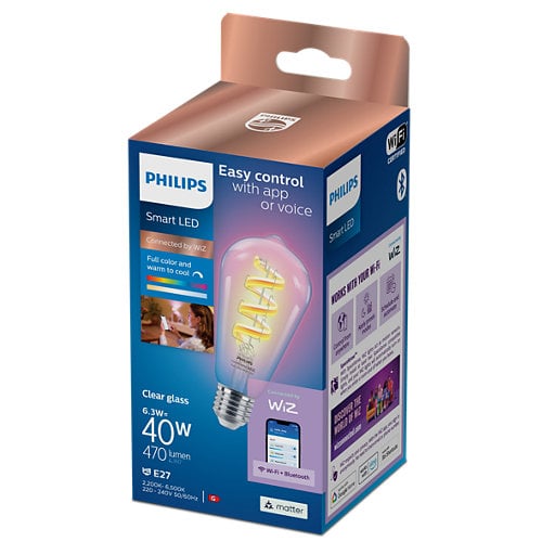 Philips - Filament Pære Klar 40 W ST64 E27 - Elegant Belysning