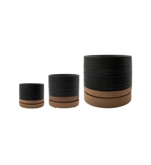 House Doctor - Set of 3 - Planters w. saucer - Black/Natural (262321710)