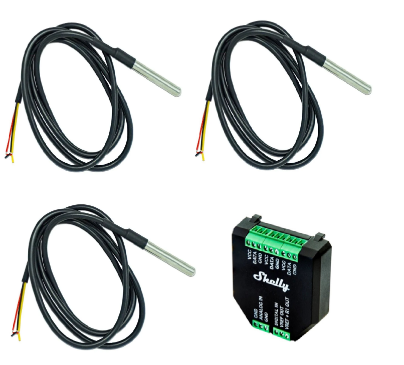 Shelly 3x DS18B20 Temperature Sensor Addon 3m&Plus AddOn - Bundle - Elektronikk