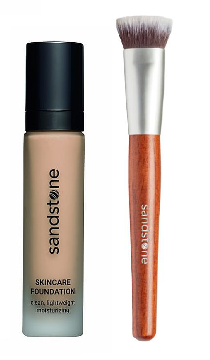 Sandstone - Skincare Foundation 102 Light + Buffer Brush Vegan - Skjønnhet