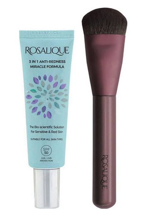 Rosalique - 3 in 1 Anti Redness Cream SPF50 30 ml + Miracle Foundation Brush - Skjønnhet
