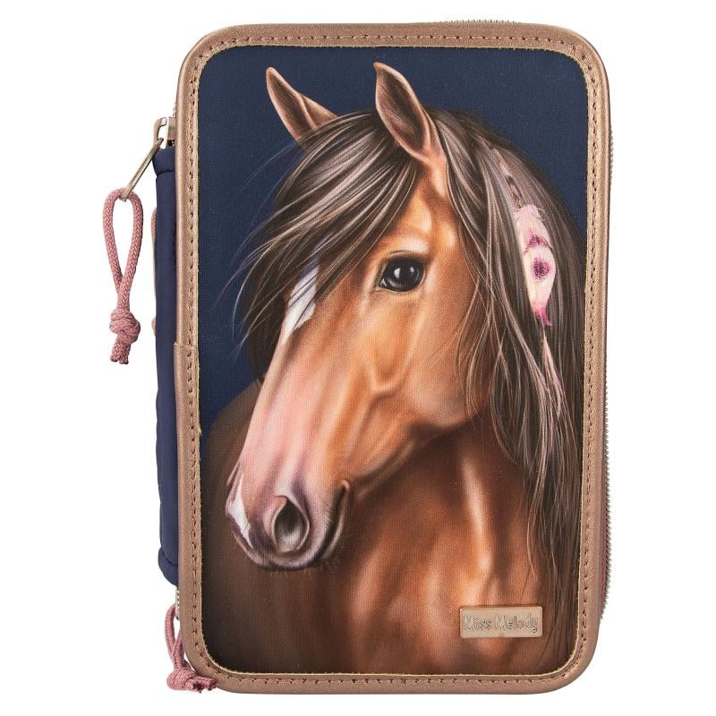 Miss Melody - Triple Pencil Case With Quilting NIGHT HORSES ( 0412510 ) - Leker