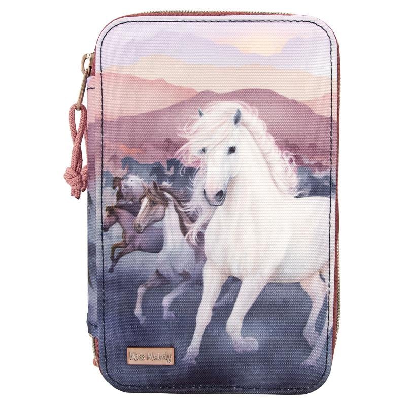Miss Melody - Triple Pencil Case With Quilting NIGHT HORSES ( 0412512 ) - Leker