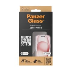 PanzerGlass - Displayschutz iPhone 15 - Ultraweite Passform m. EasyAligner