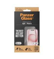 PanzerGlass - Skærmbeskyttelse iPhone 15 - Ultra-Wide Fit m. EasyAligner
