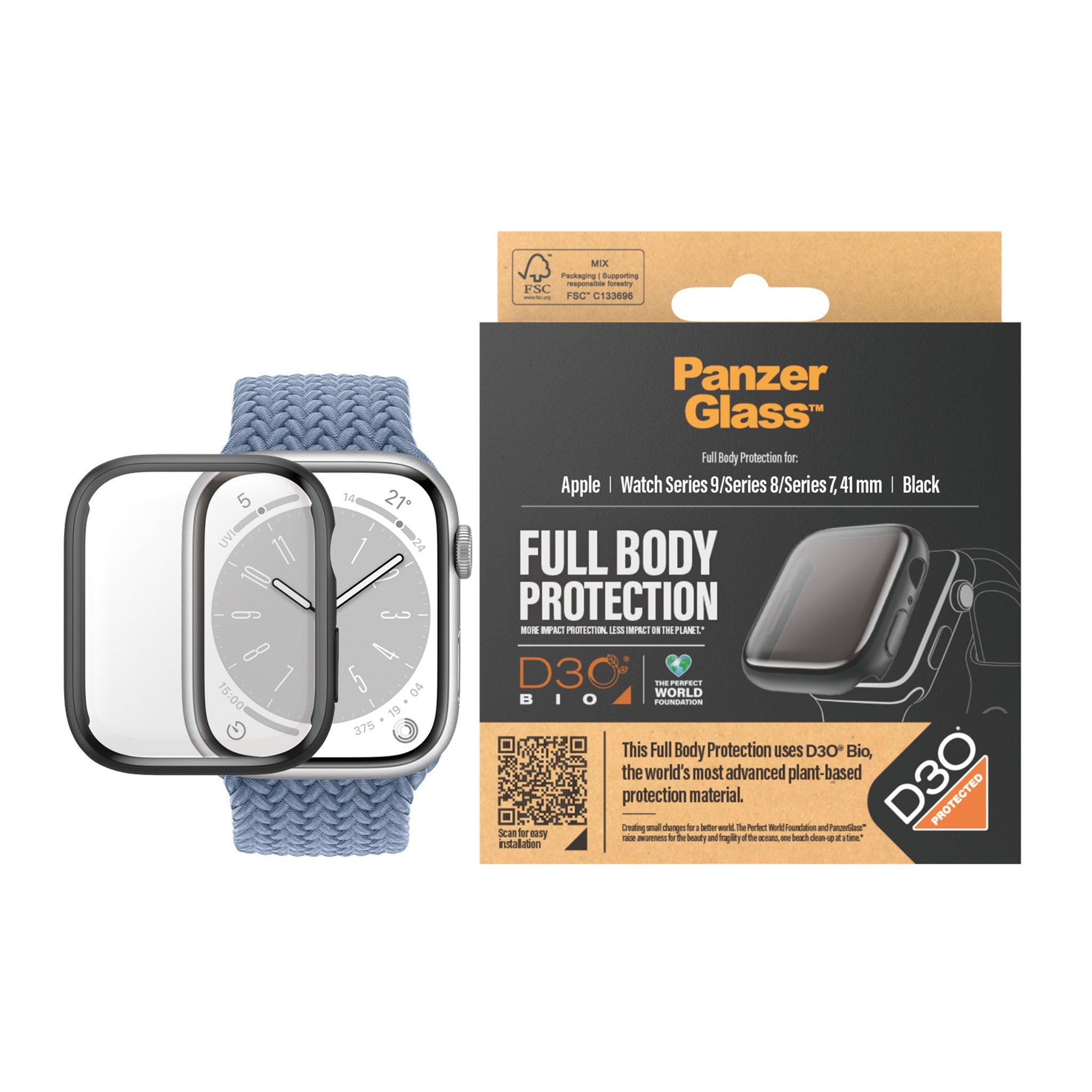 PanzerGlass™ | Full Body - Skjermbeskytter for smartklokke - Svart-utgave | Apple Watch 9 (41 mm)