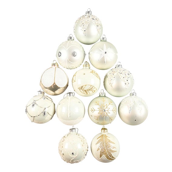 DGA - Set of 12 - Christmas Tree Ornaments - White/gold (1131488)