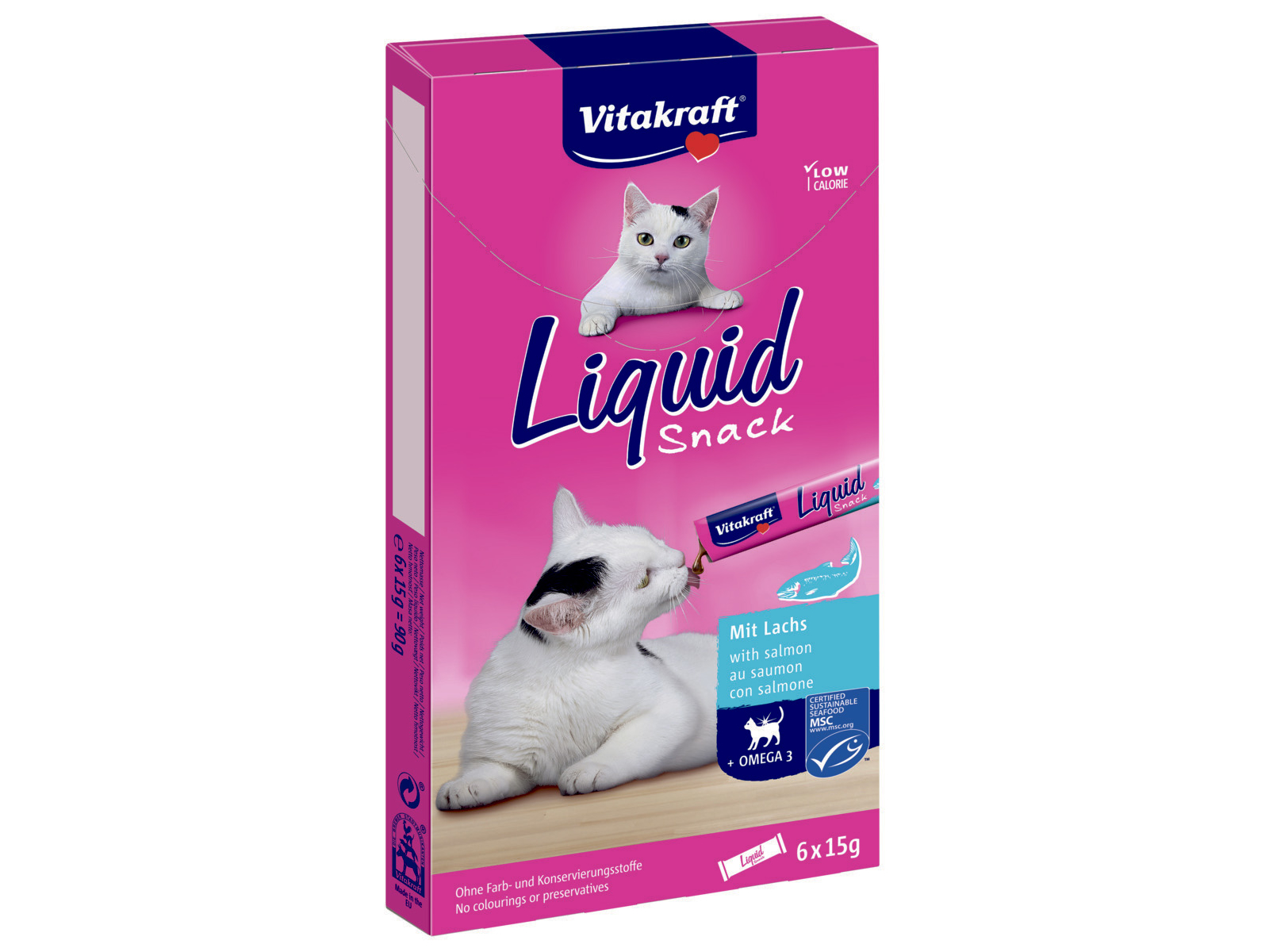 Vitakraft - Liquid Snack med laks og omega-3, 6x15g