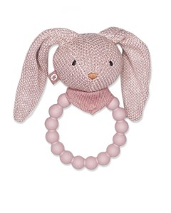 Smallstuff - Rattle Silicone Ring w. Knitted Bunny Soft Powder