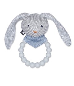 Smallstuff - Rattle Silicone Ring w. Knitted Bunny Light Blue