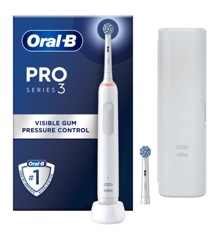 Oral-B - Pro3 Hvid Elektrisk Tandbørste + Ekstra Sensi Børstehoved + TC