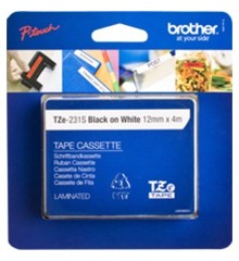 Brother - TZe Tape 12mmx4m Lamineret Sort & Hvid