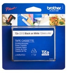 Brother - TZe Tape 12mmx4m Lamineret Sort & Hvid