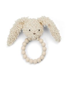 Smallstuff - Rattle Silicone Ring, Rabbit, Off. White Bouclé