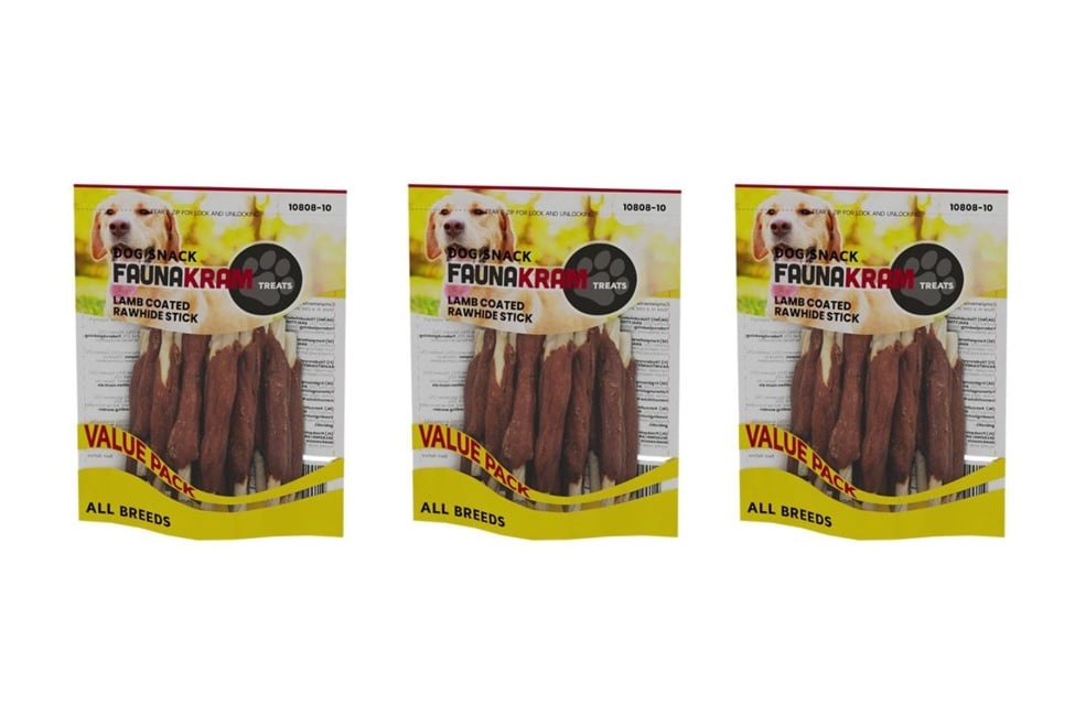 Faunakram - 3 x Hunde snack - Lam coated rawhide stick 300 g