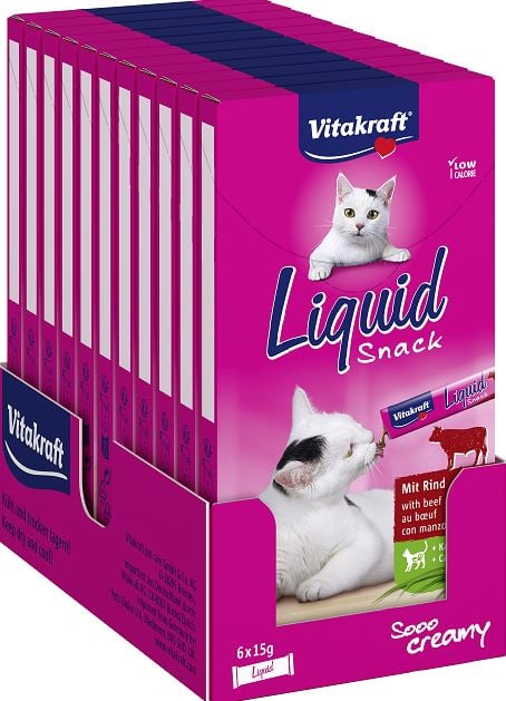 Vitakraft - 11 x Liquid-Snack Beef + Cat Grass, 90g,Cat - (23521) - Kjæledyr og utstyr