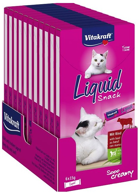 Vitakraft - 11 x Liquid Snack med okse, inulin og kattegræs, 6x15g