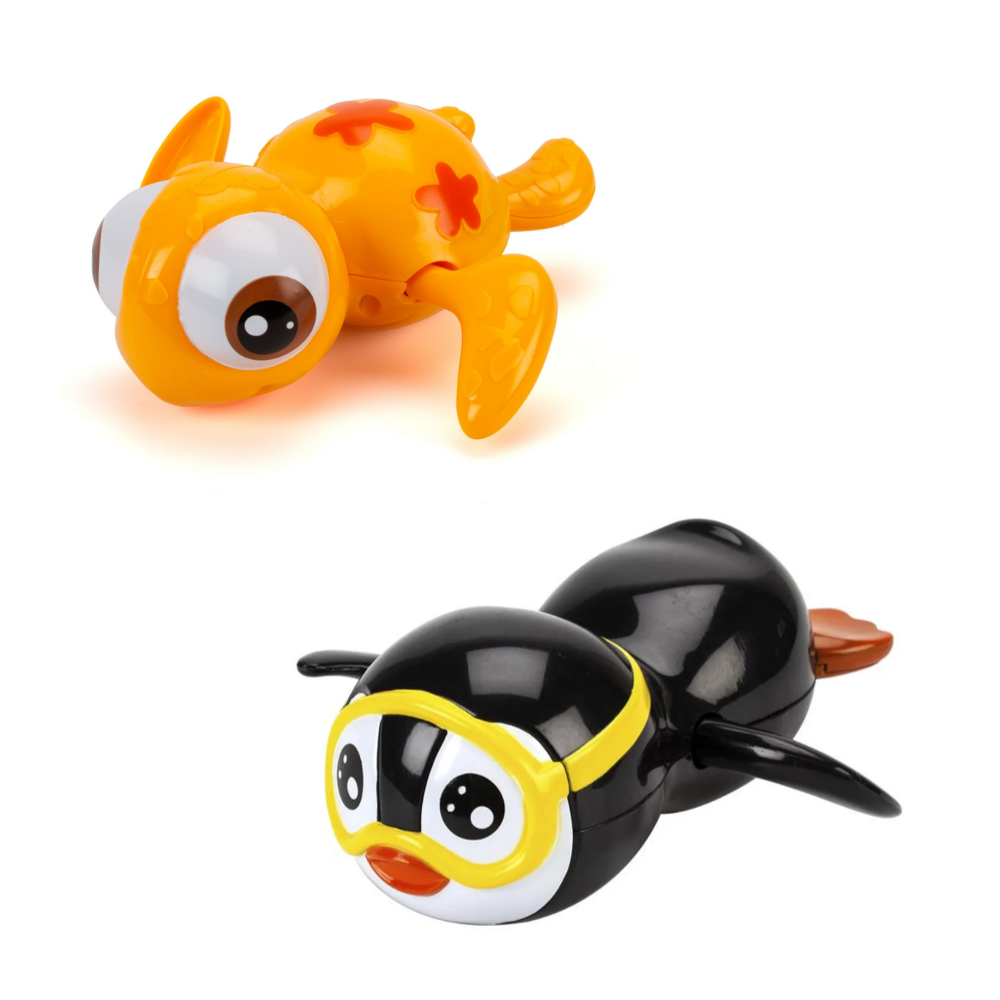 Magni - Pull Up Bathing Animals - Orange Turtle&Black Penguin (3614/3619) - Leker