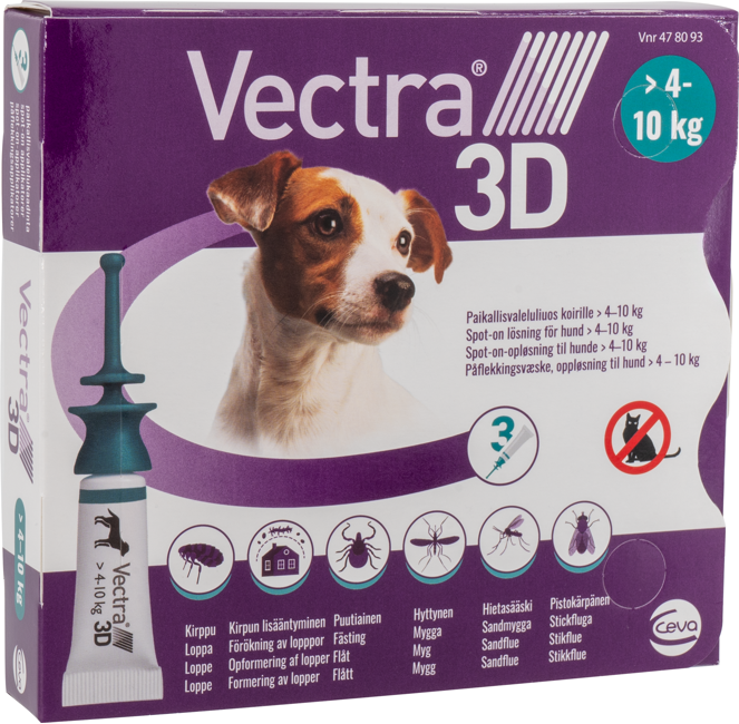 Vectra 3D Spot-on-opløsning (hunde) 4-10 kg 3pk