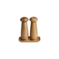 Aida - Teak wood ceramic grinder set w tray  (14754)