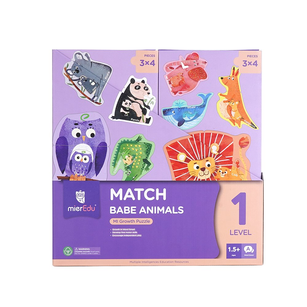mierEdu - Puzzle 8x3 pcs - Level 1 - Match Baby Animals - (ME641) - Leker