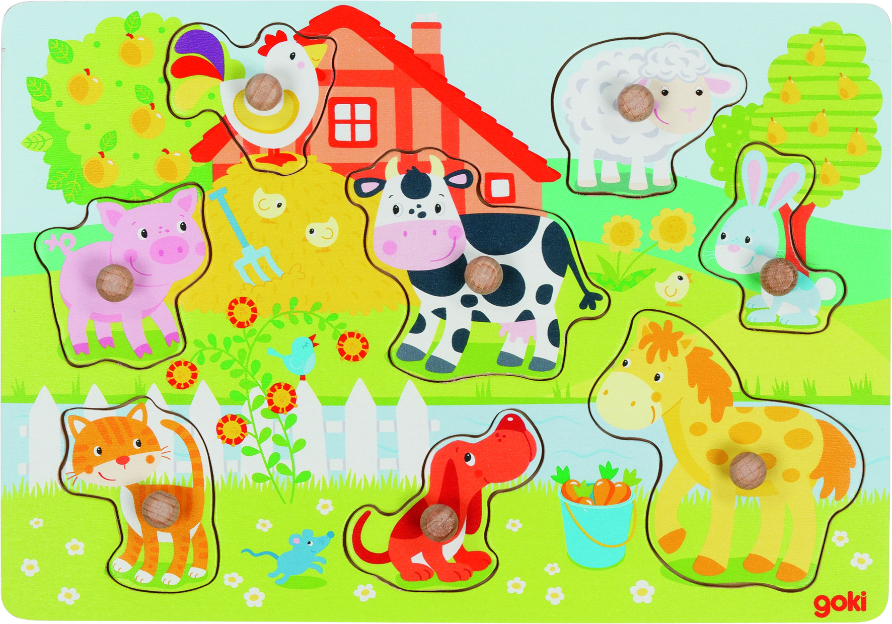 GOKI - Farm animals, lift-out puzzle - (57392) - Leker
