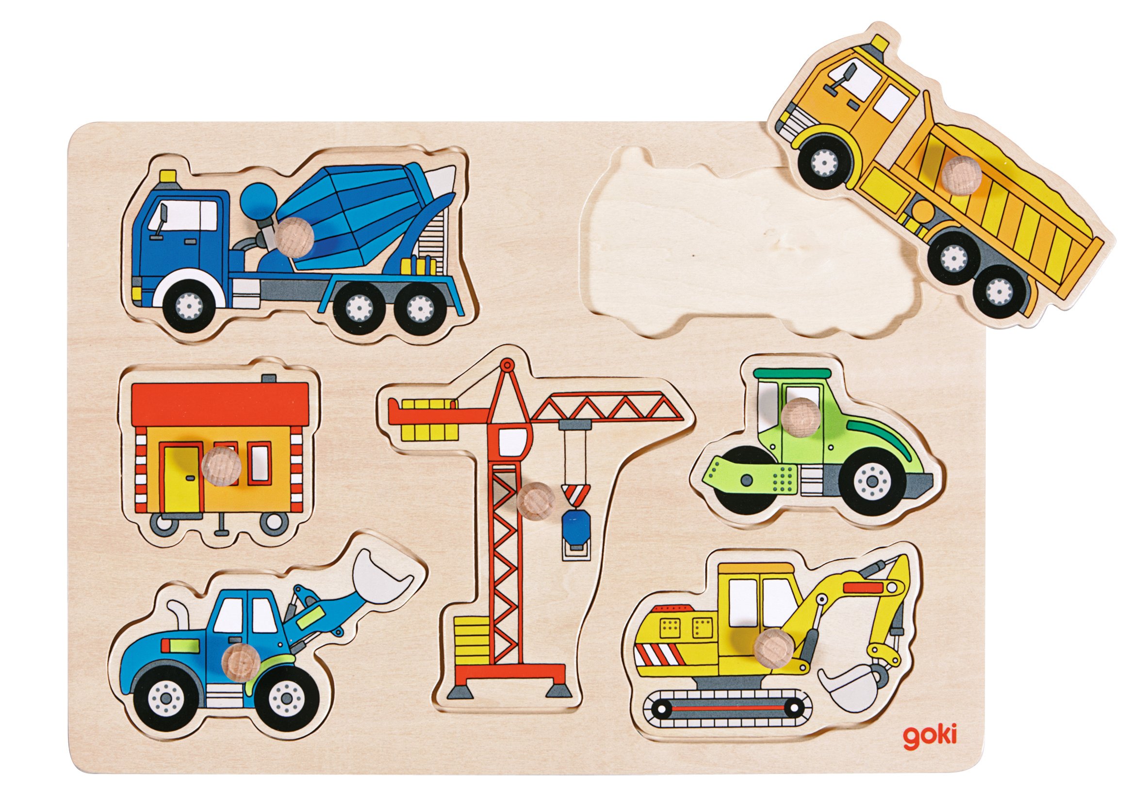 GOKI - Building site vehicles, Lift out puzzle - (57593) - Leker