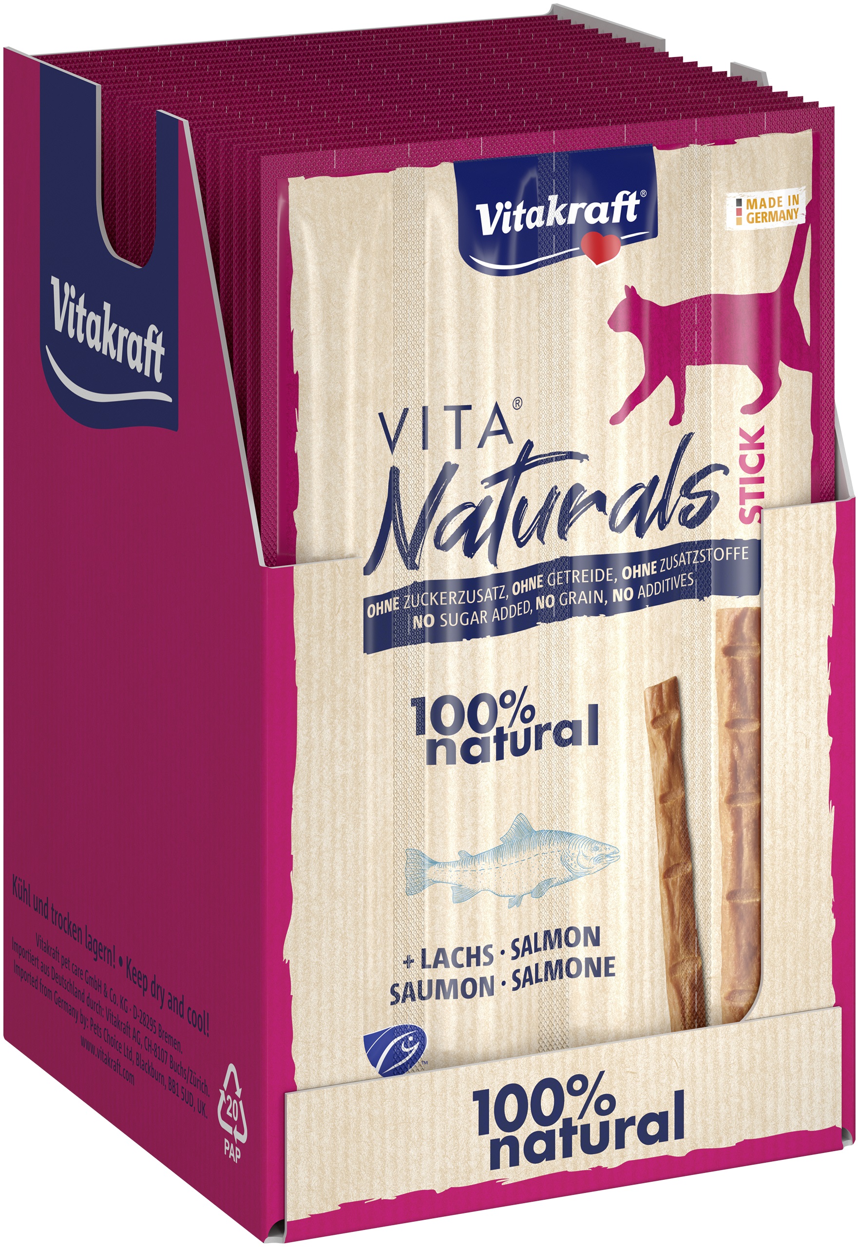 Vitakraft - 20 x Vita Naturals,Stick, Salmon MSC - Kjæledyr og utstyr
