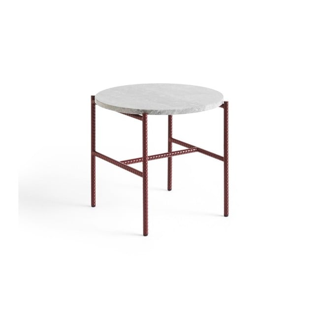 HAY - Rebar Side Table - Ø45 H40 cm - Red Steel Frame/Grey Marble Tabletop