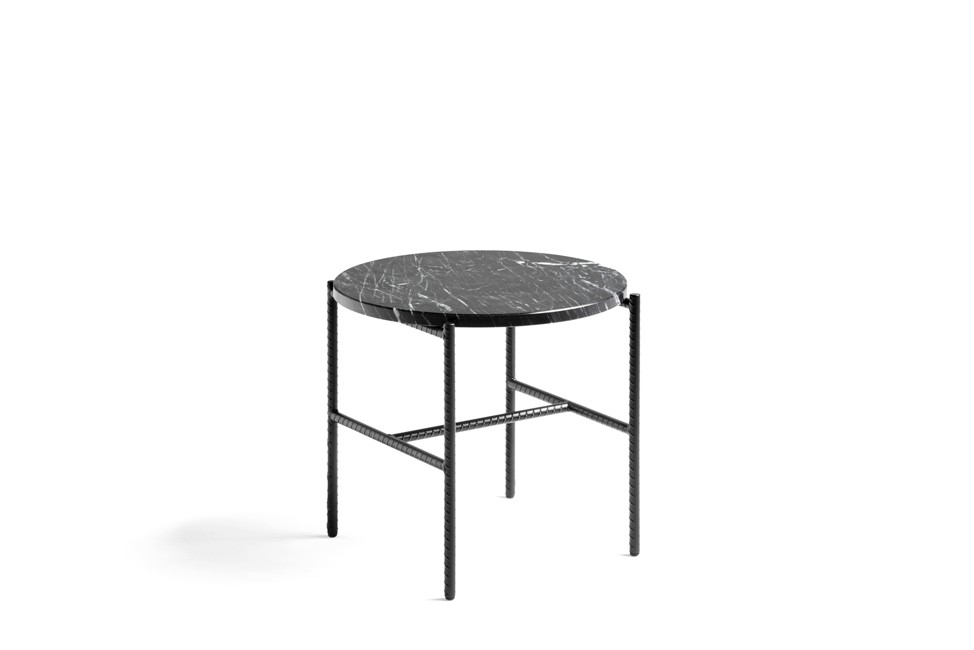 HAY - Rebar Side Table - Ø45 H40 cm - Black Steel Frame/Black Marble Tabletop