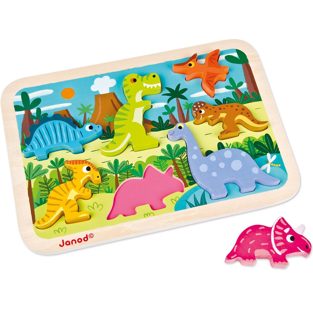 Janod - Chunky Puzzle - Wood - Dinosaurs (LKJ7054) - Leker