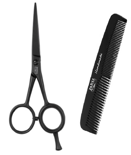Parsa - Beauty Men Hair & Beard Scissor + Parsa - Beauty Men Styling Comb Black