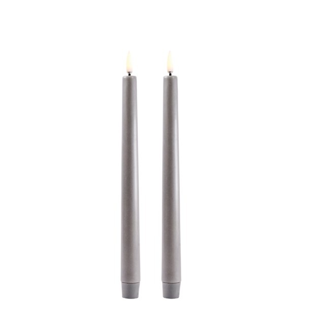 Uyuni - LED taper candle 2-pack - Grey, Smooth - 2,3x25 cm (UL-TA-GR02325-2)