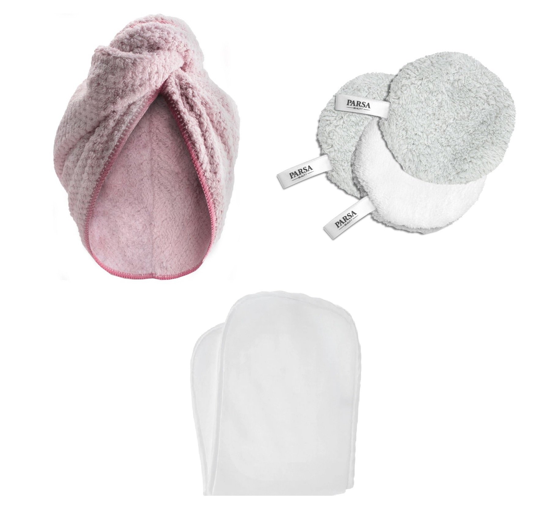 Parsa - Beauty Microfiber Towel Rose + Parsa - Beauty Microfiber Pads + Parsa - Beauty Microfiber Cleaning Cloth - Skjønnhet