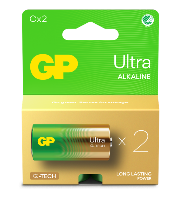 GP - Ultra Alkaline C Batteries, 14AU/LR14, 1.5V, 2-Pack